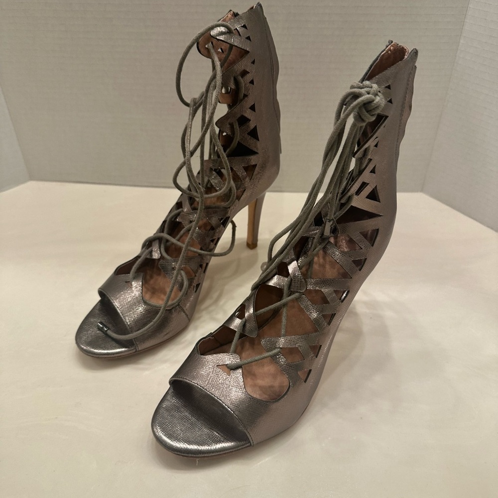 Joie Silver Lace-Up Heels
